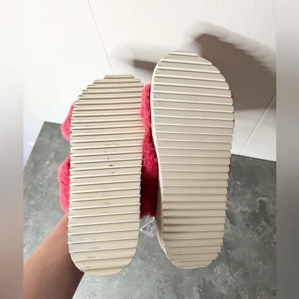 Zara pink crossover fuzzy slide sandals size big kids 3 new